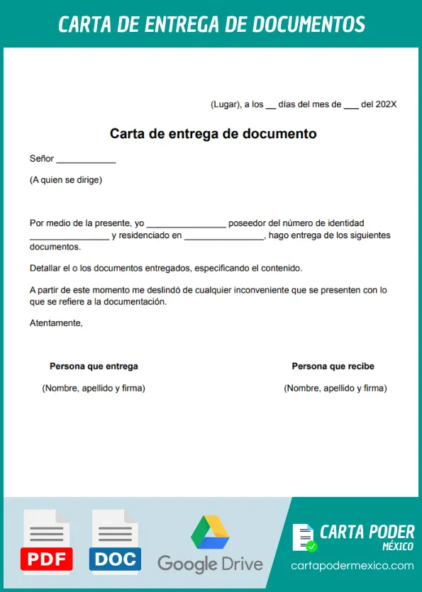 modelo de carta de entrega de documentos ejemplo