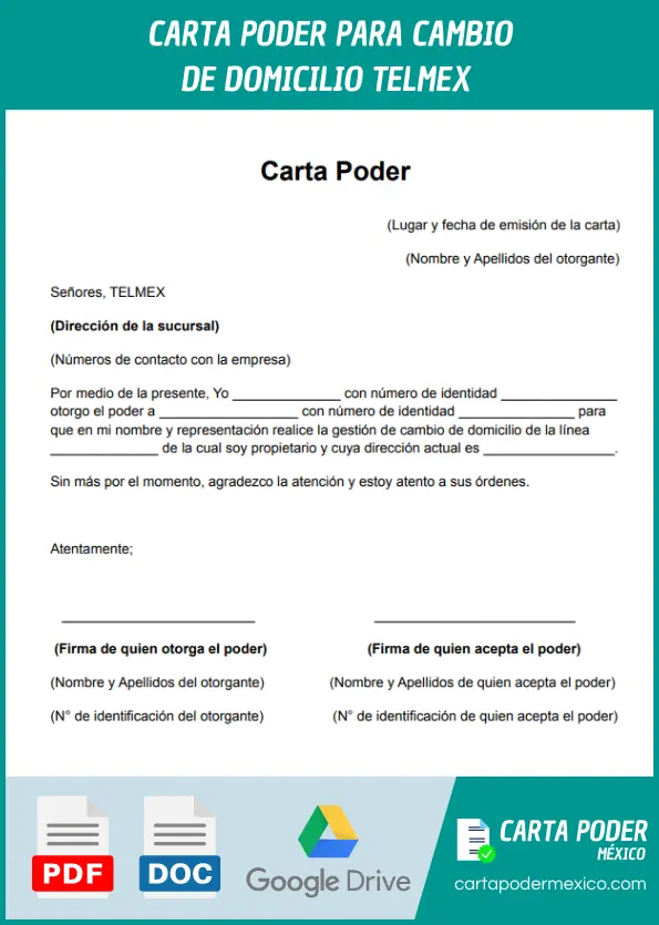 modelo de carta poder para cambio domicilio telmex ejemplo