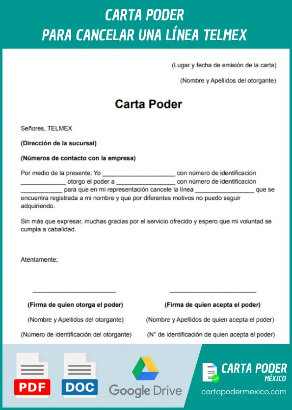 modelo de carta poder para cancelar una linea telmex ejemplo