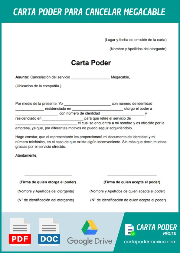 modelo de carta poder para cancelar megacable ejemplo
