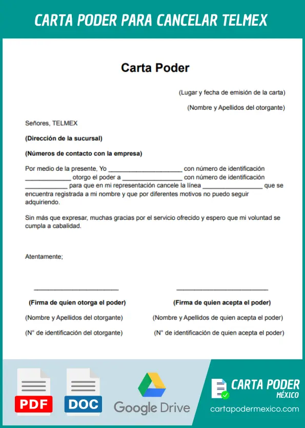 modelo de carta poder para cancelar telmex ejemplo