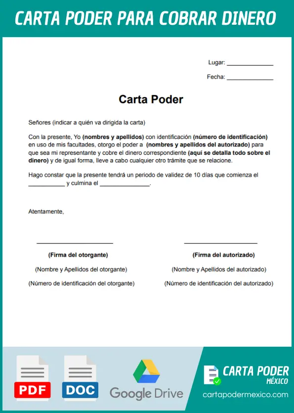 carta poder para cobrar dinero modelo para imprimir