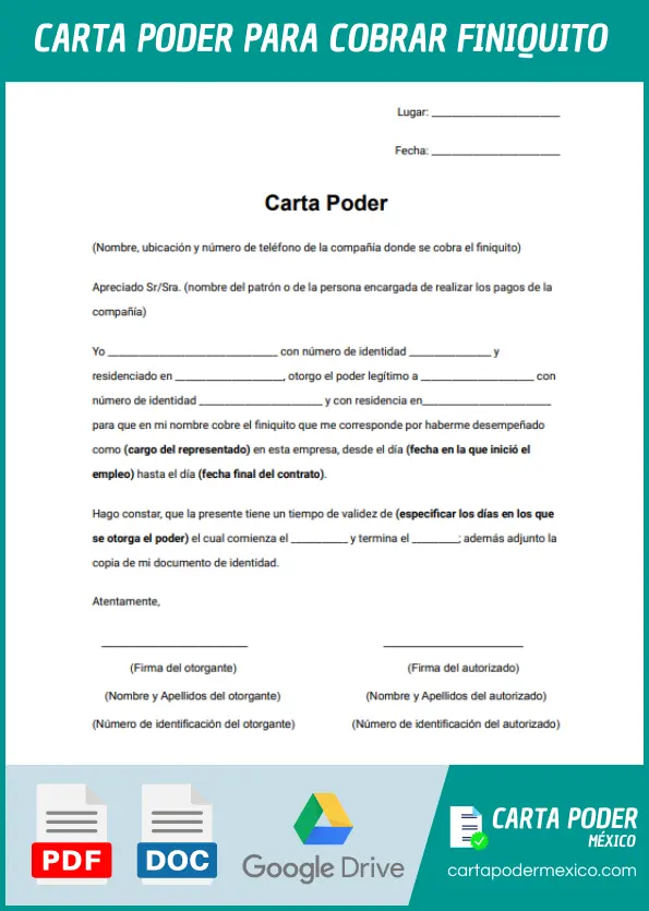 modelo de carta poder para cobrar finiquito ejemplo para imprimir