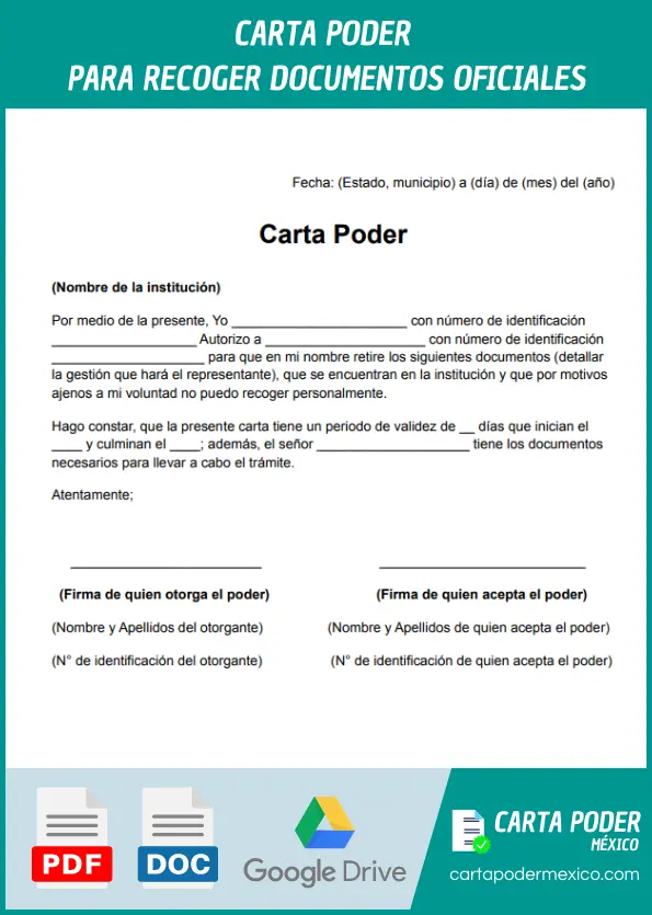 modelo de carta poder para recoger documentos oficiales ejemplo