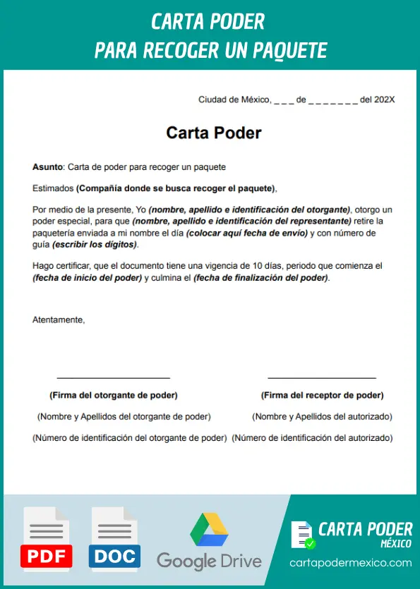 modelo de carta poder para recoger paquete ejemplo para imprimir