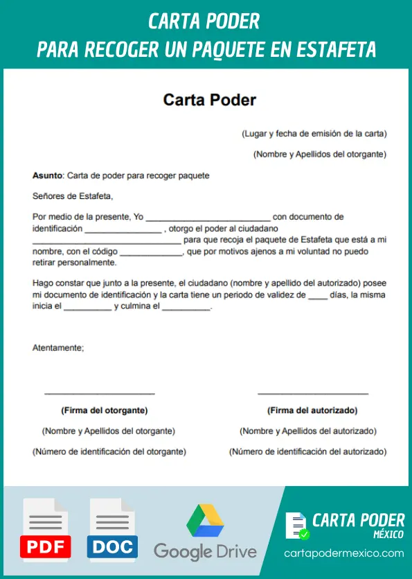 modelo de carta poder para recoger un paquete en estafeta ejemplo
