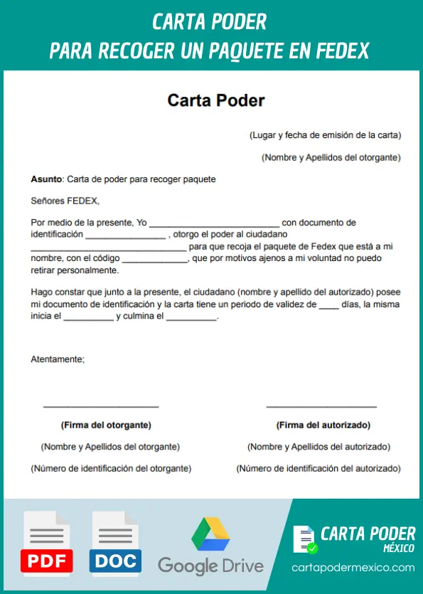 modelo de carta poder para recoger un paquete en fedex ejemplo