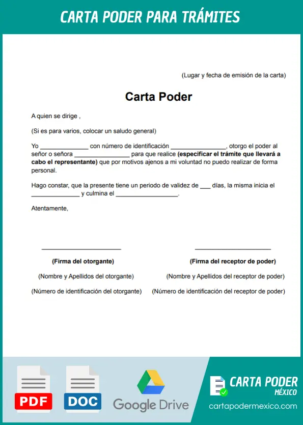 modelo de carta poder para tramites ejemplo para imprimir