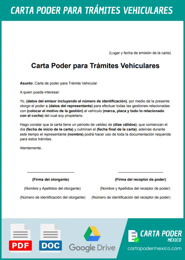 modelo de carta poder para tramites vehiculares ejemplo para imprimir