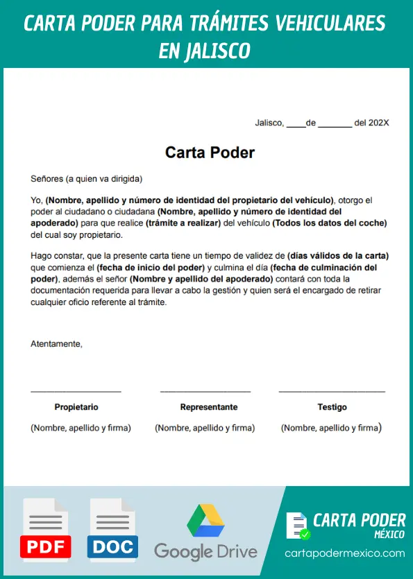 modelo de carta poder para tramites vehiculares en Jalisco ejemplo