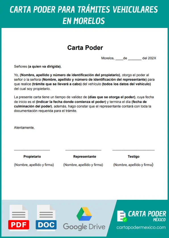 modelo de carta poder para tramites vehiculares en morelos ejemplo