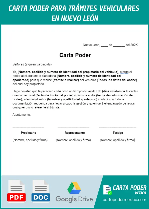 carta poder para tramites vehiculares nuevo leon mexico ejemplo
