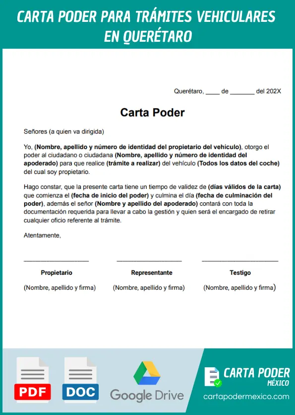 Carta poder para trámites vehiculares en queretaro ejemplo