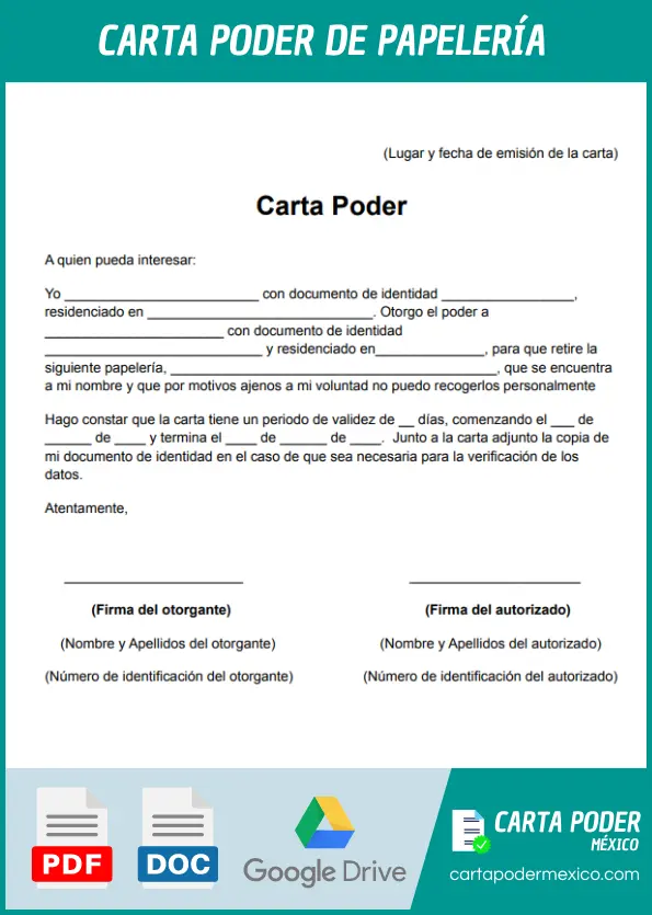 modelo de carta poder de papeleria ejemplo para imprimir pdf o word