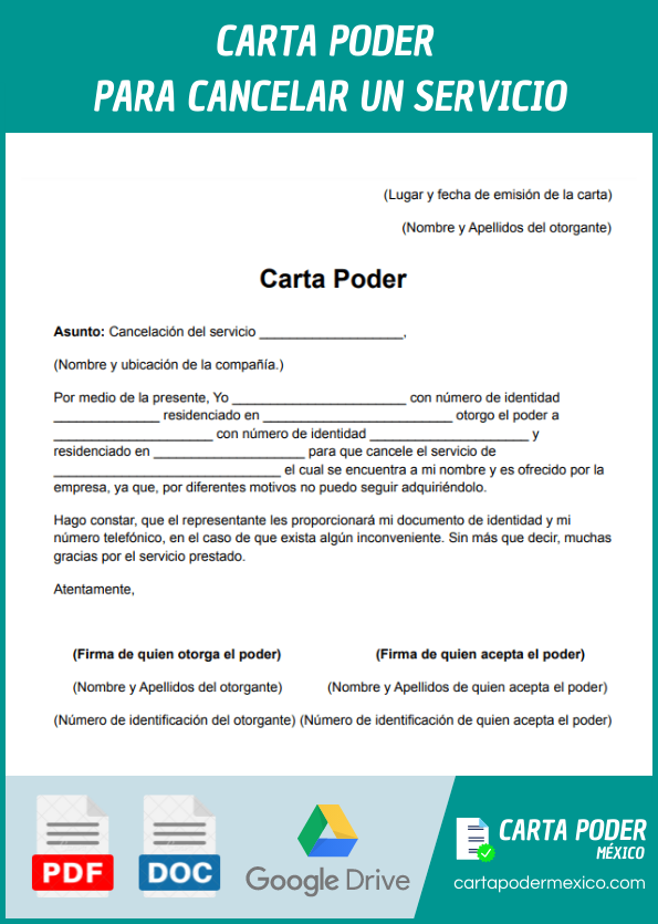 ejemplo de carta poder para cancelar un contrato de servicio