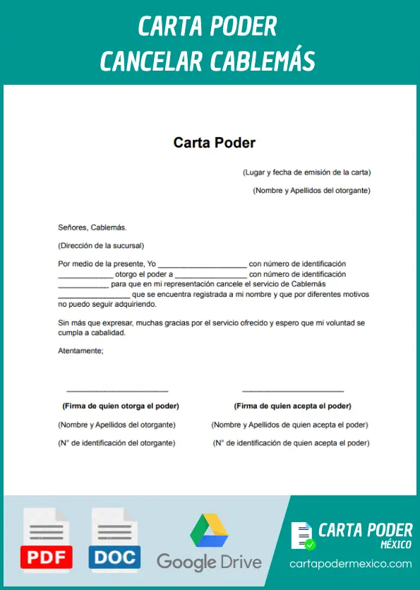 ejemplo de carta poder para cancelar cablemas