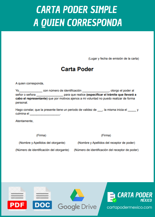 ejemplo de carta poder simple a quien corresponda
