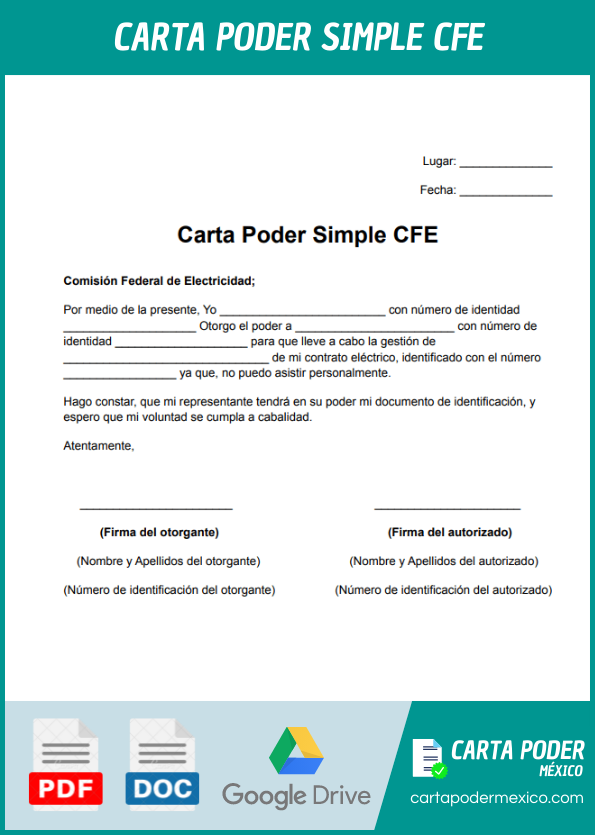 ejemplo de carta poder simple CFE
