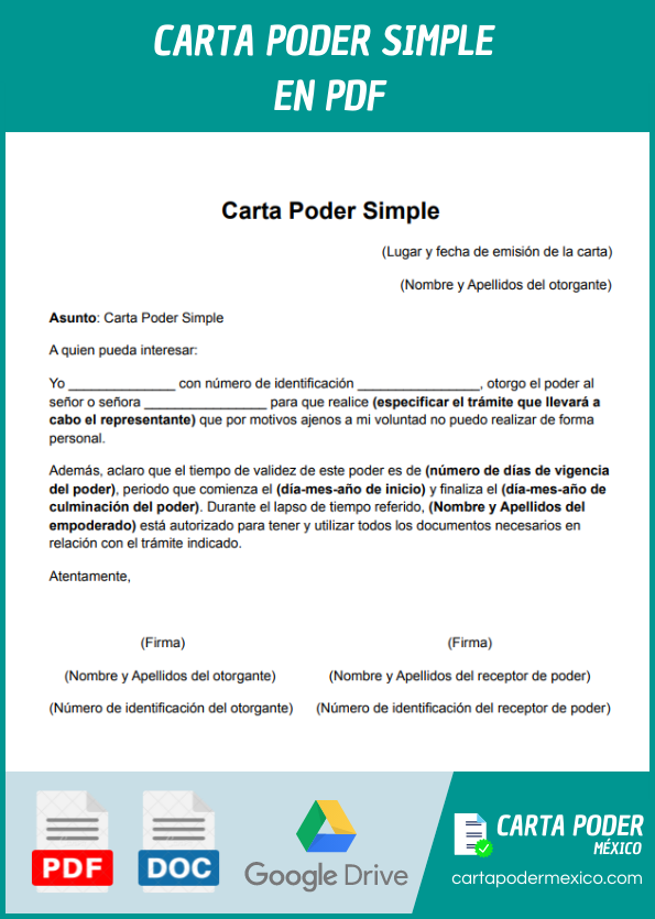 modelo de carta poder simple en formato pdf para descargar