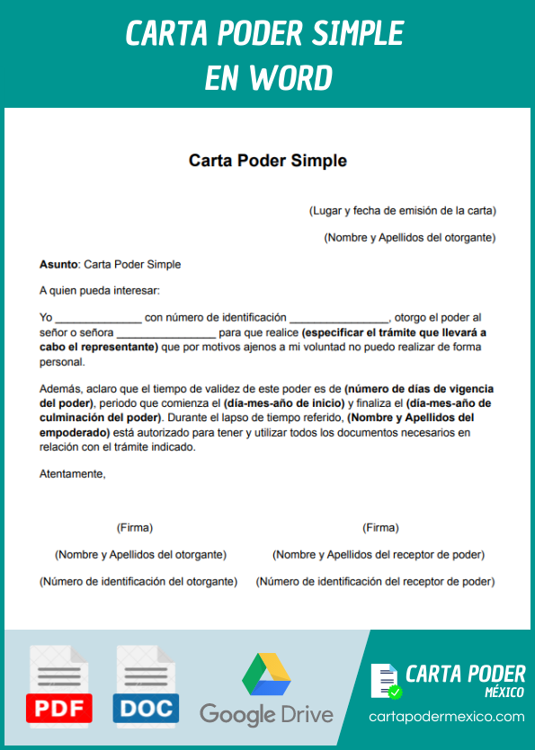 ejemplo de carta poder simple en formato word