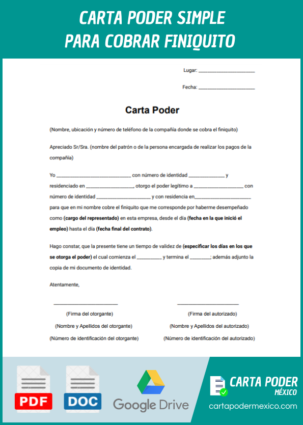 ejemplo de carta poder simple para cobrar finiquito