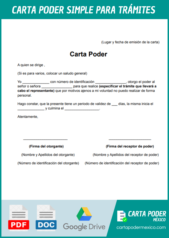 ejemplo de carta poder simple para tramites