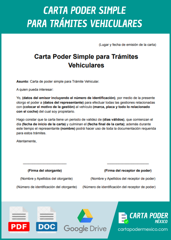 ejemplo de carta poder simple para tramites vehiculares