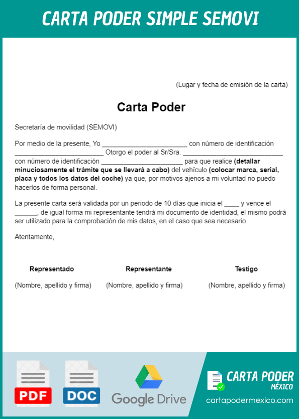 ejemplo de carta poder simple semovi